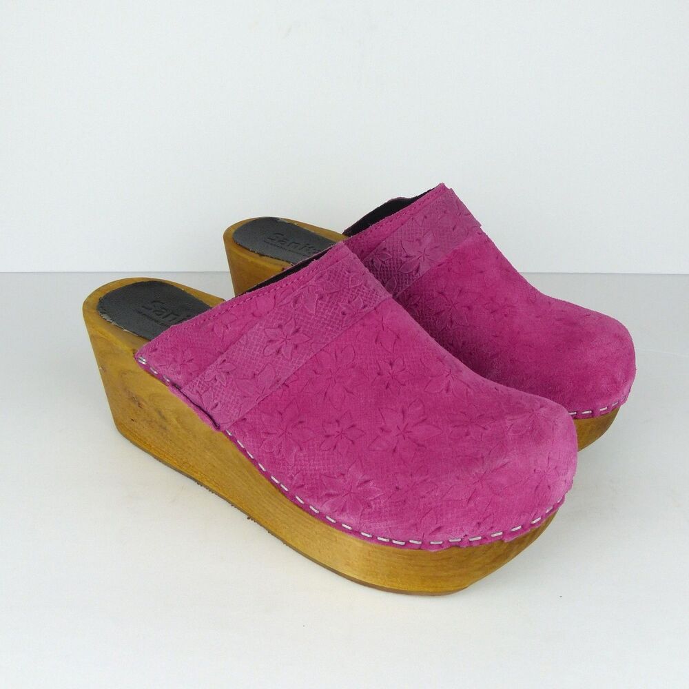Sanita Platform Mule Clogs Womens 8-8.5 US 39 Pink Floral Suede Boho Sweden - Picture 3 of 16